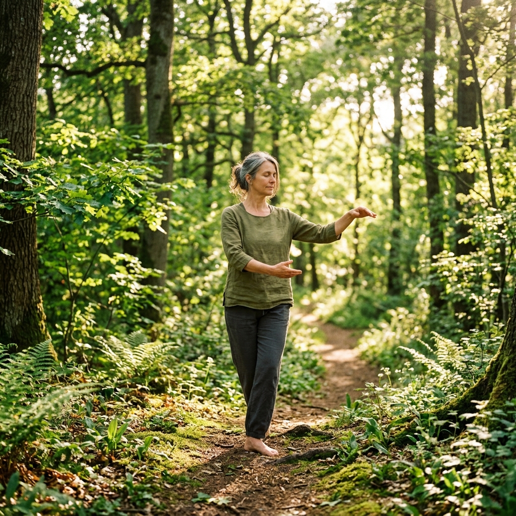 Person practicing outdoor yoga in a natural setting.