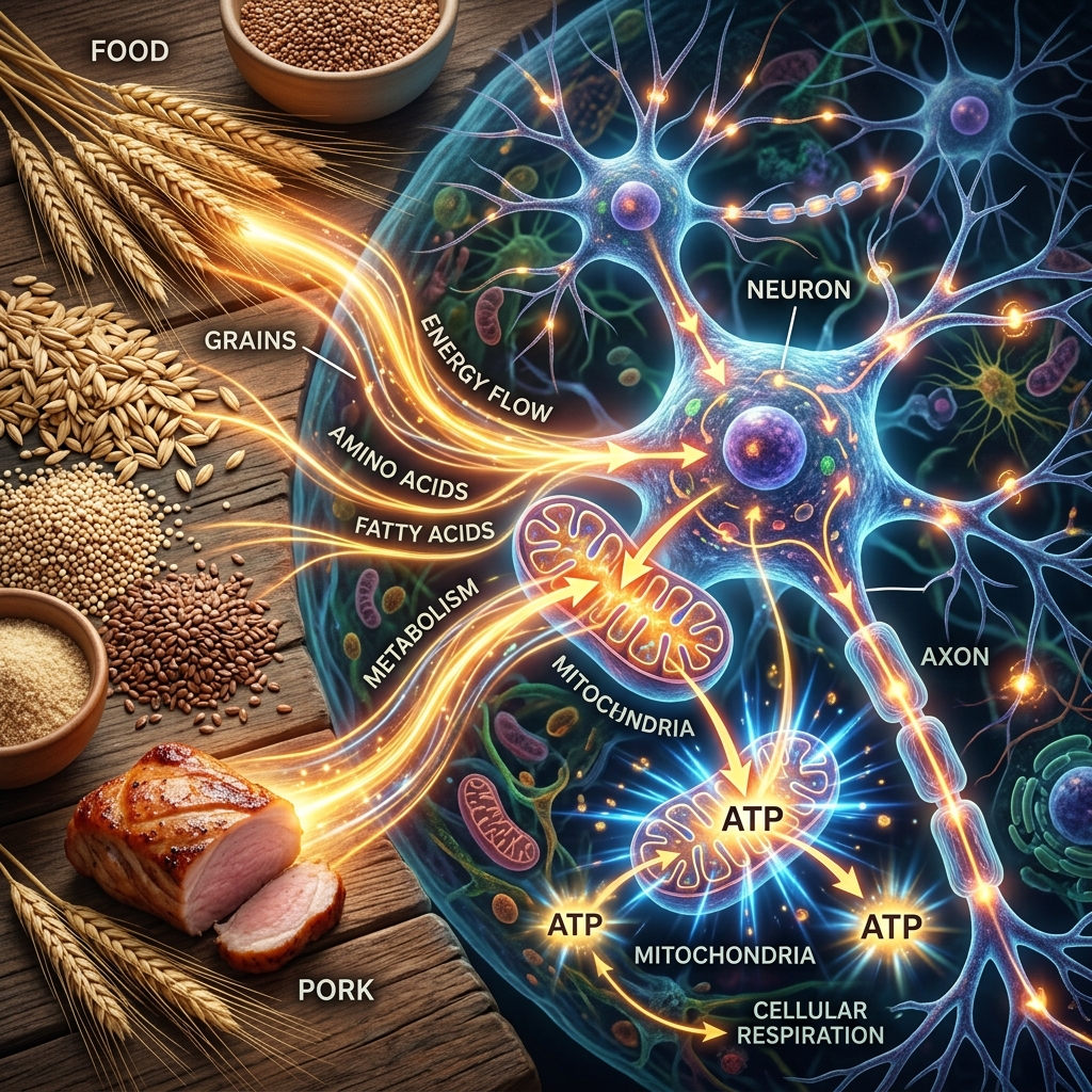 Thiamin supporting energy metabolism in the body.