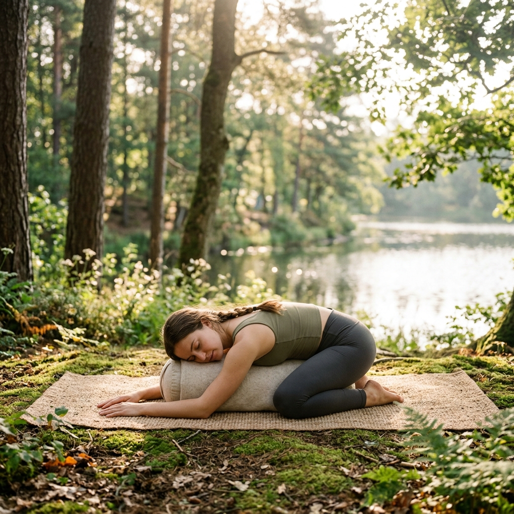 Person practicing restorative yoga for mental clarity.